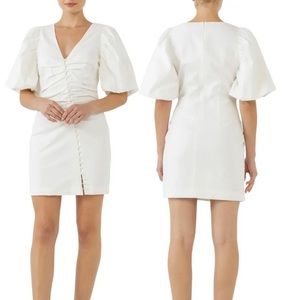 Endless Rose Asymmetric Button-Front Minidress in White